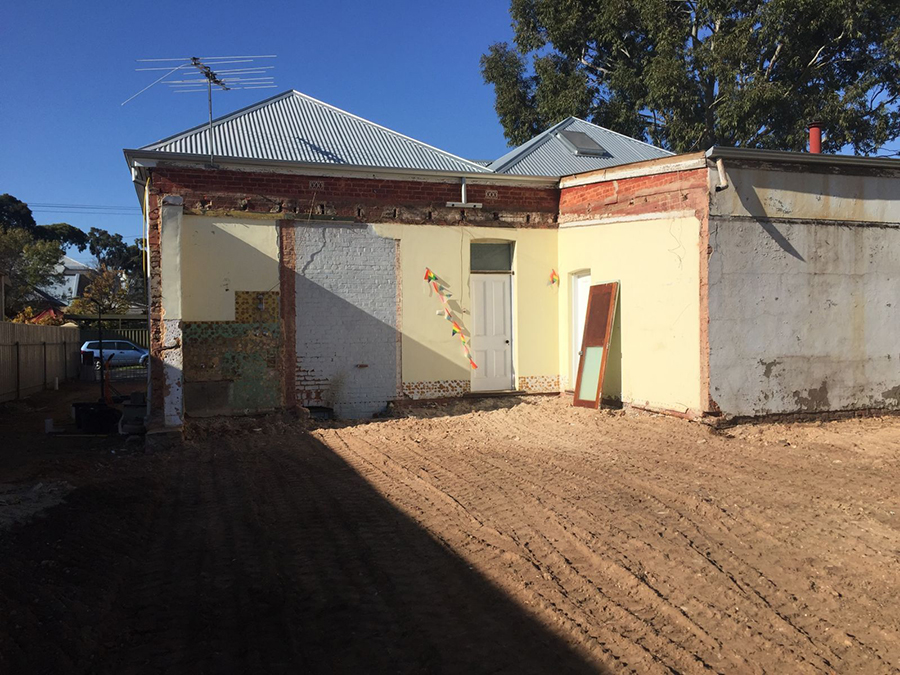 Demolition site at sunset